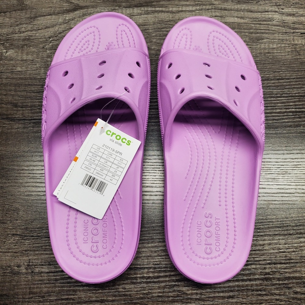 Crocs Via Slides Men's Size 11‎ Purple Sandals Slip On Iconic Comfort NWT